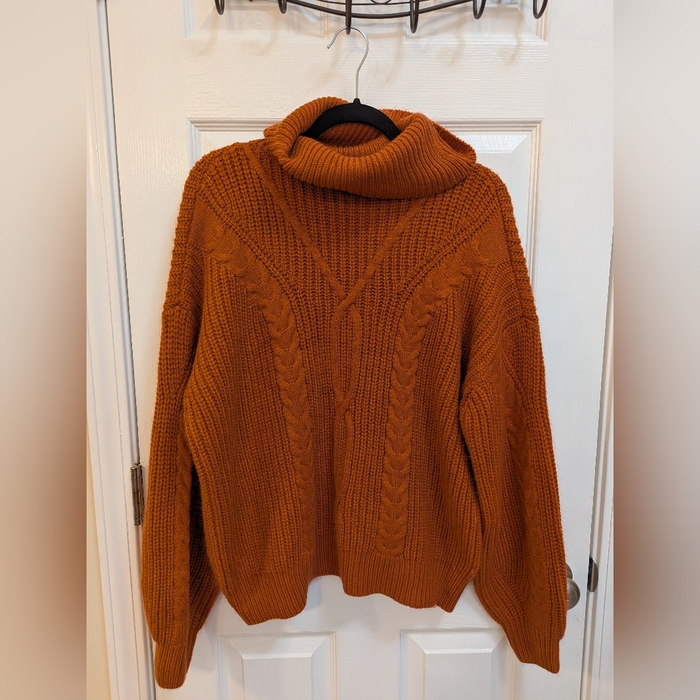 Cozy Fall Cable Knit Turtleneck Sweater - Orange